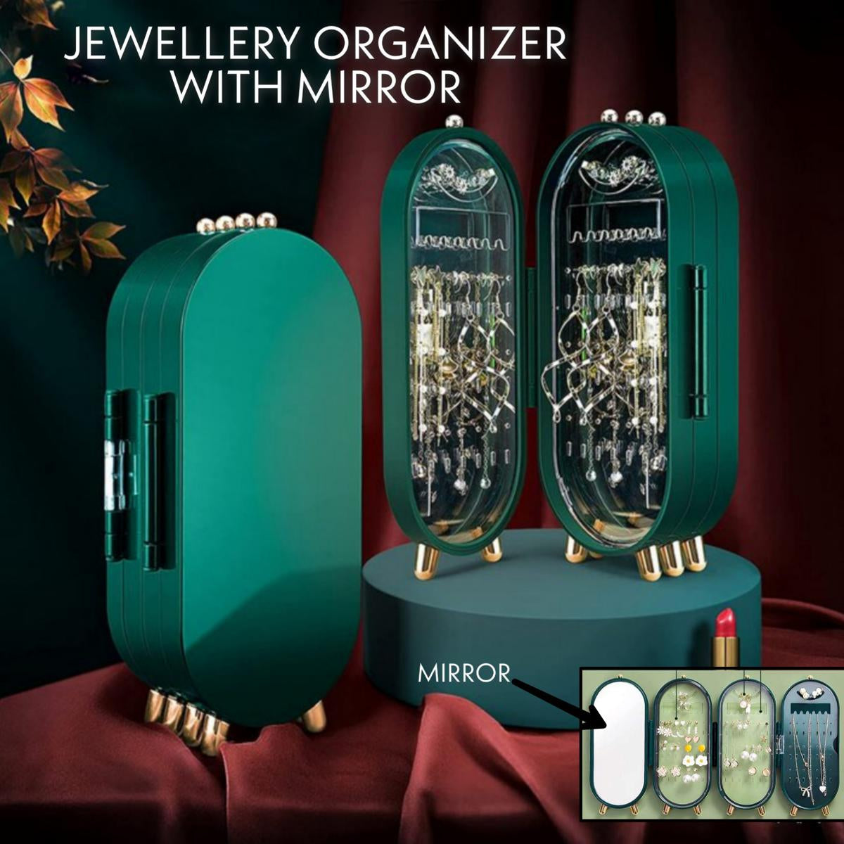 Portable jewelry box with mirror