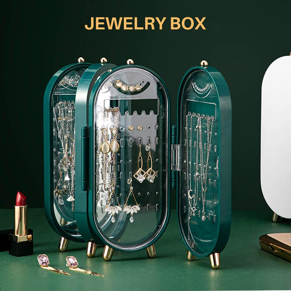 Portable jewelry box with mirror